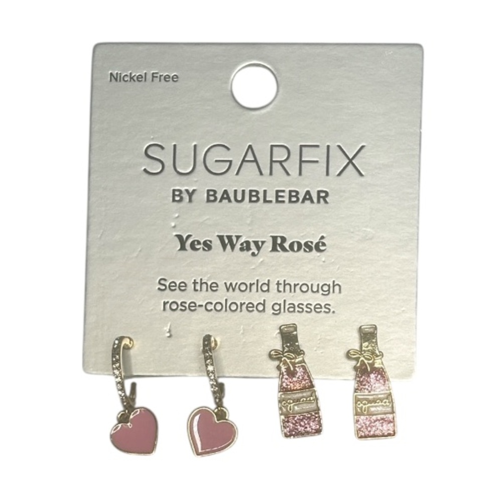 Sugarfix By BaubleBar Yes Way Rosé Heart and Bottle Earring Set NWT